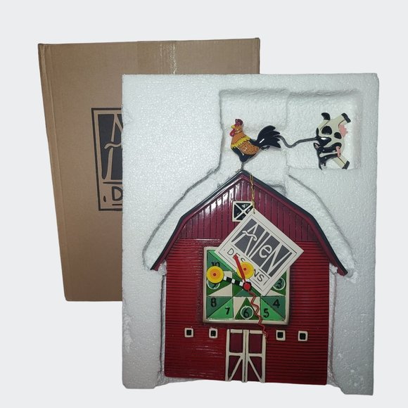 Allen Designs Red Barn Yard Wall Clock Cow Shaped Swinging Pendulum - Picture 7 of 16